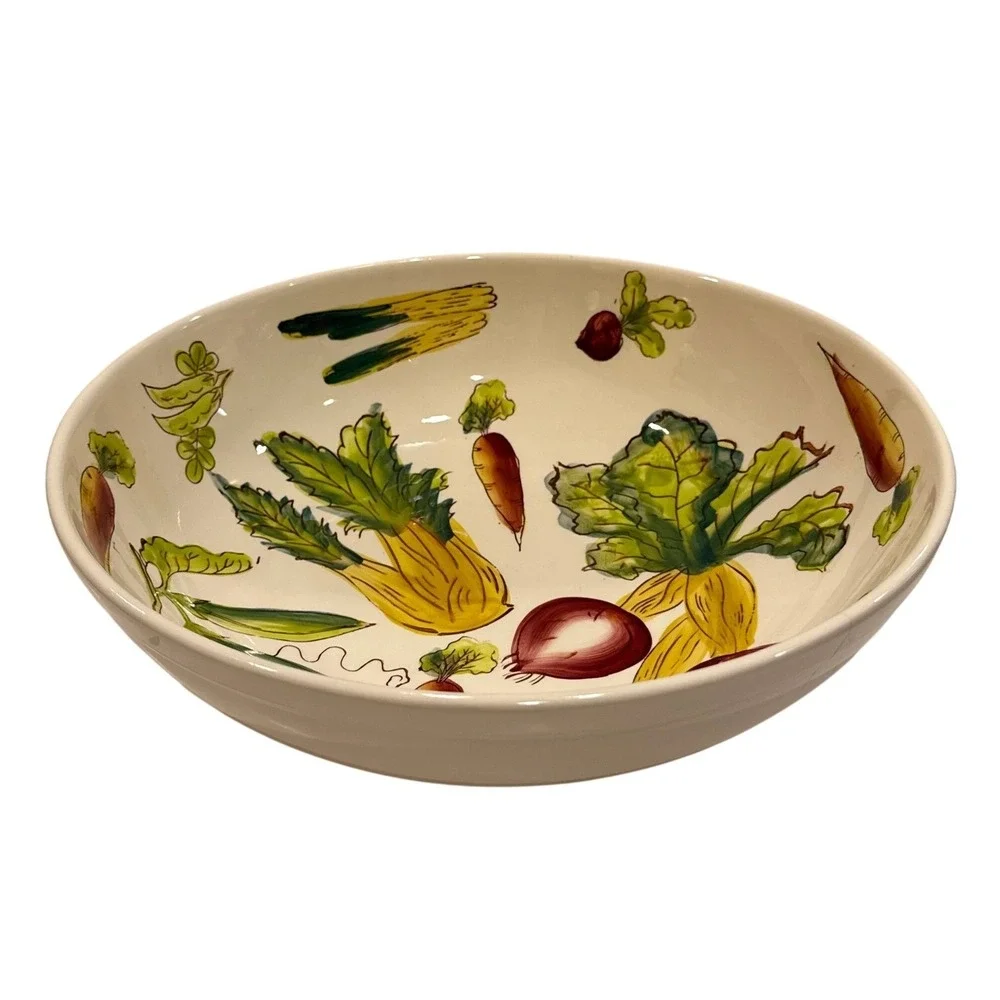 Pottery Barn VTG Vegetable Serving Bowl HandPainted Ceramic Japan Hairline Crack